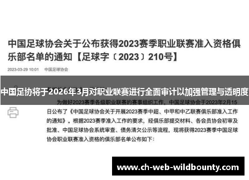 中国足协将于2026年3月对职业联赛进行全面审计以加强管理与透明度